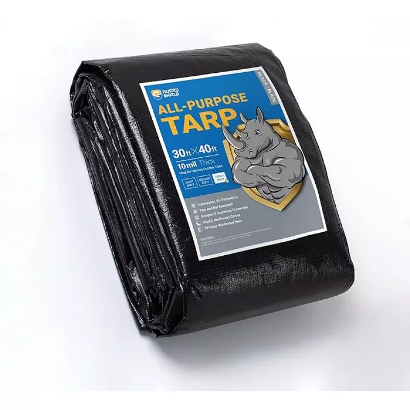 GUARD SHIELD Tarps Heavy Duty Waterproof 30×40 Feet Black Poly Tarp Cover Outdoor Thick UV Resistant Tarpaulin with Grommets 10mil