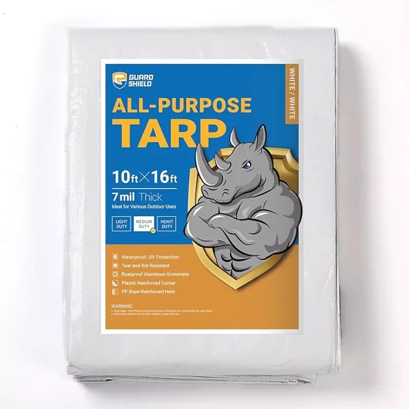 GUARD SHIELD White Tarp 10×16 Feet Medium Duty All Purpose Poly Tarps Cover 7mil
