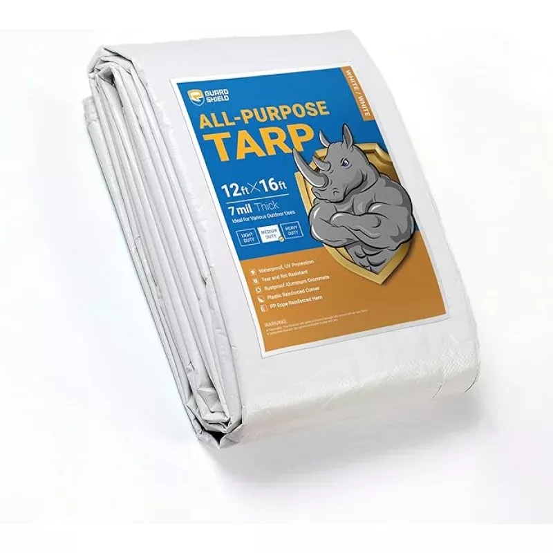 GUARD SHIELD White Tarp 12×16 Feet Medium Duty All Purpose Poly Tarps Cover 7mil (2-Pack)