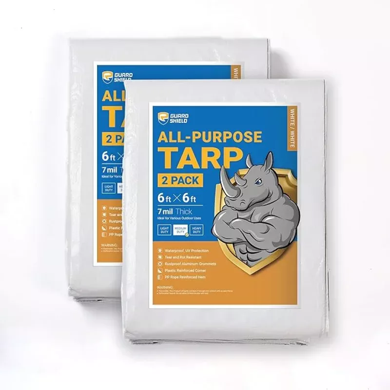 GUARD SHIELD White Tarp 6×6 Feet Medium Duty All Purpose Poly Tarps Cover 7mil (2-Pack)