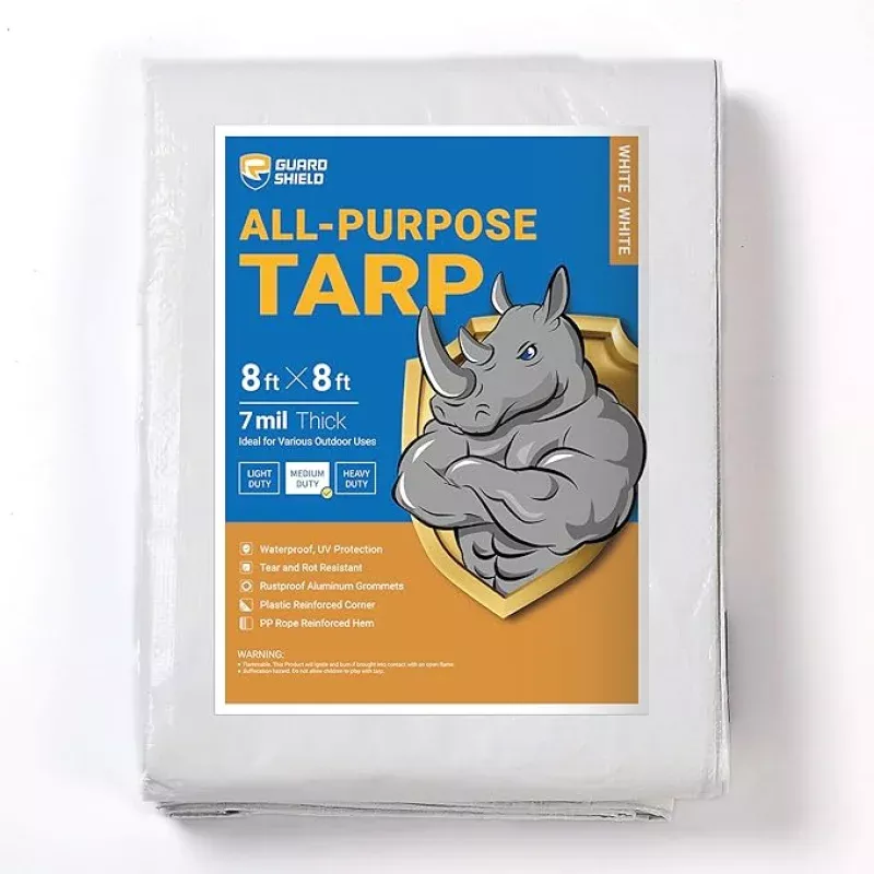 GUARD SHIELD White Tarp 8×8 Feet Medium Duty All Purpose Poly Tarps Cover 7mil