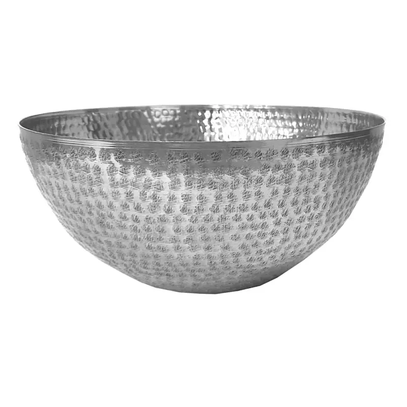 Hammered Silver Metal Fruit Bowl, 12"