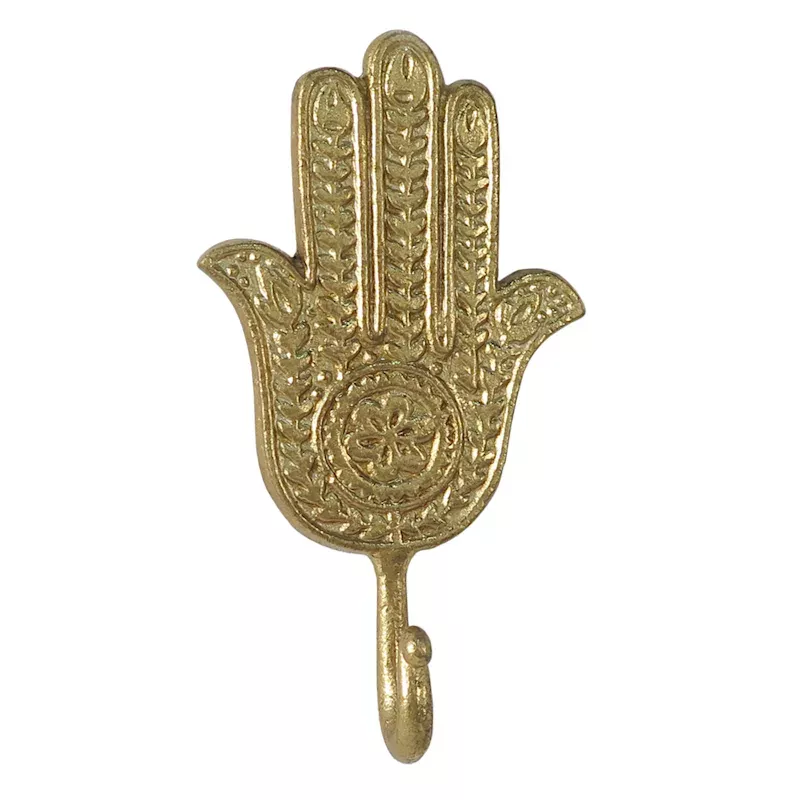 Hamsa Gold Metal Wall Hook, 4x8