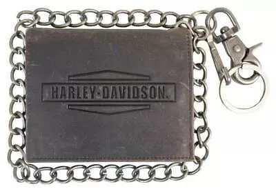 Harley-Davidson Men’s Crazy Horse Biker Bi-Fold Short Wallet w/Chain