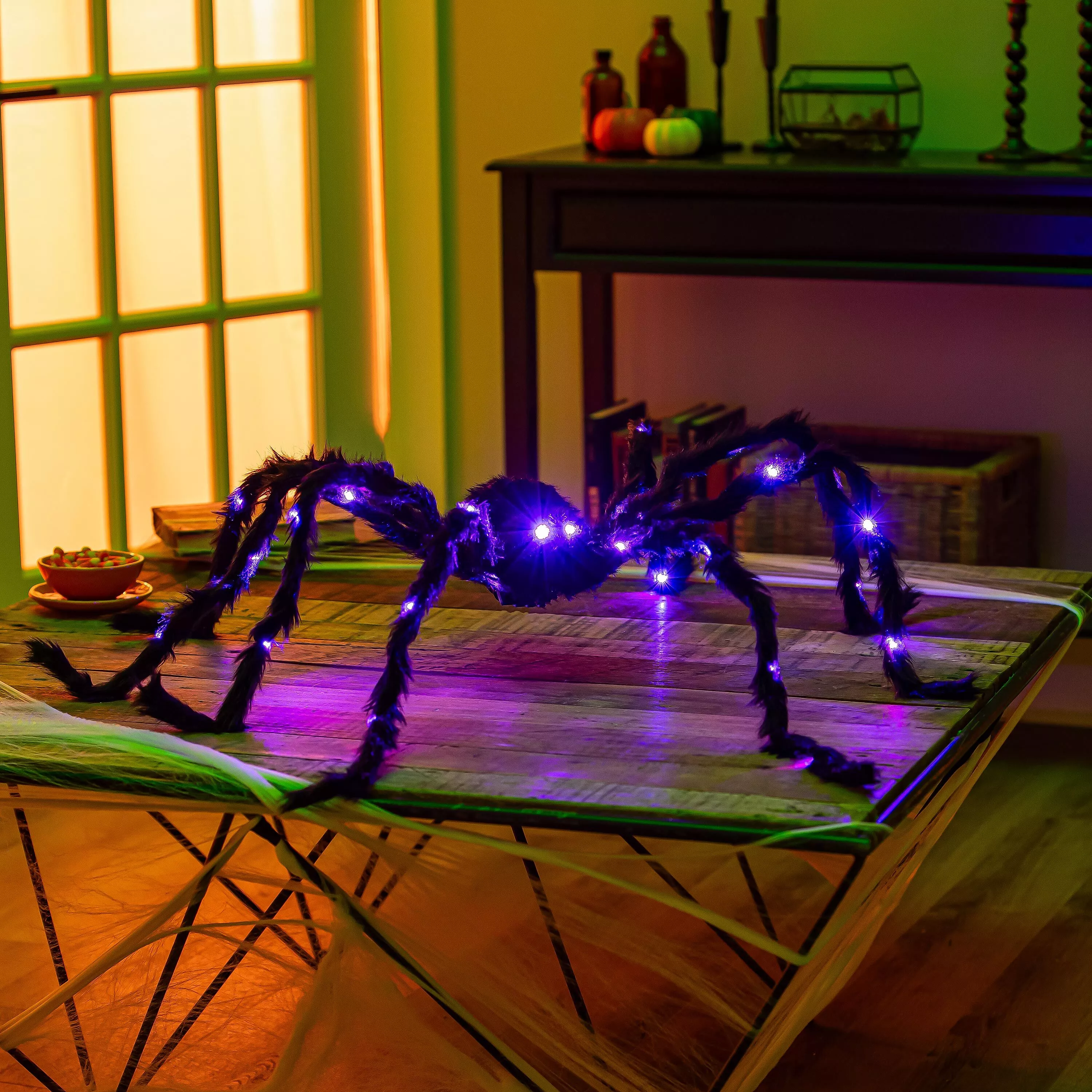 Haunted House Spider LED Fabric Table Décor, 50"L