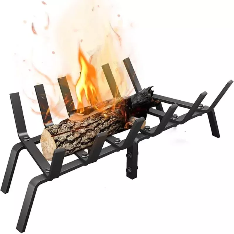 Heavy Duty 24Inch Fireplace Grate, Solid Steel Log Rack for Wood Burning, Extra Wide Firewood Grates for Indoor Fireplace & Outdoor Fire Pit, Wood Stove Grate