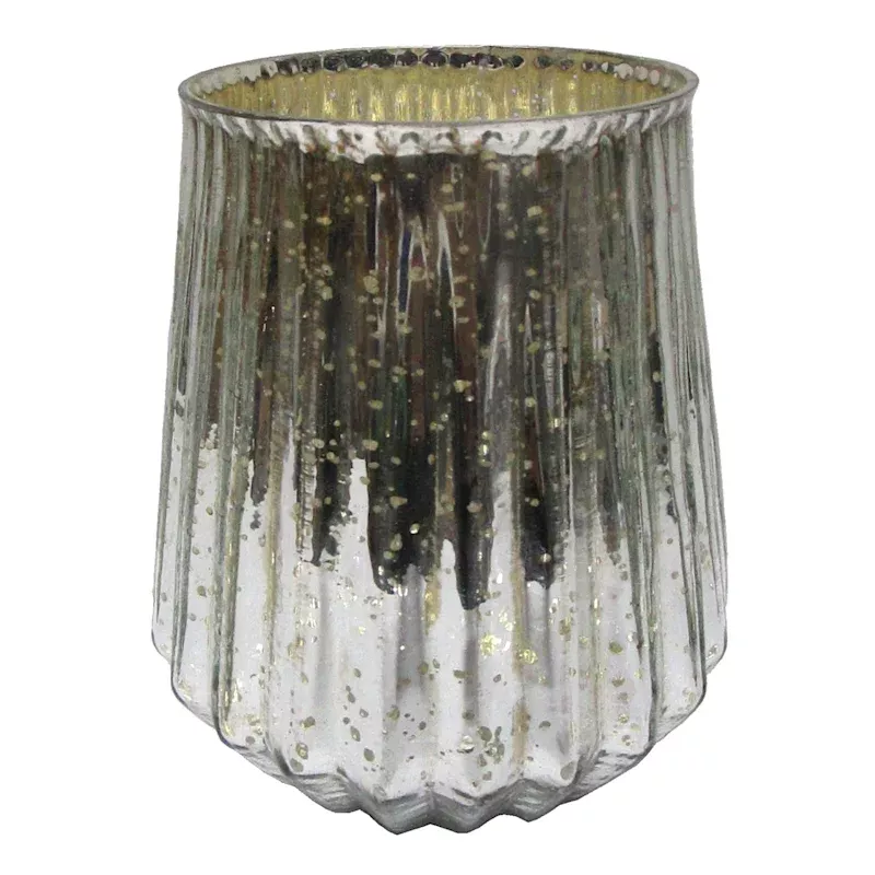 Hex Mercury Glass Hurricane Candle Holder, 7"