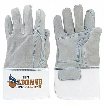 HexArmor Bandit 5042 Heavy Duty Cowhide Leather Work Gloves 8/M Gray/White