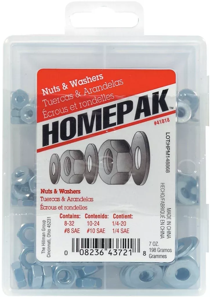 Hillman 41818 Homepak Nuts & Washers Assortment, Zinc-Plated