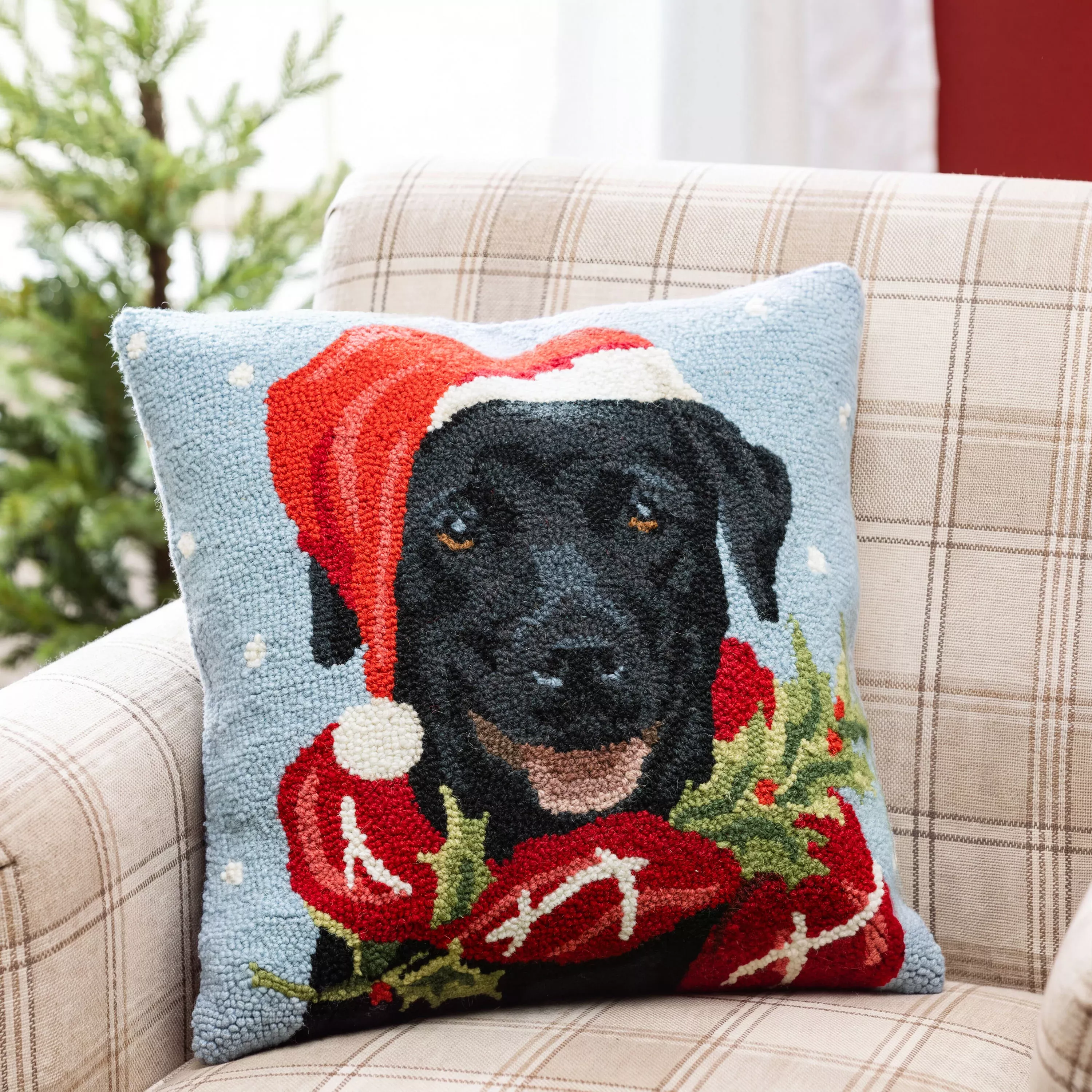 Holiday Black Lab Hook Pillow