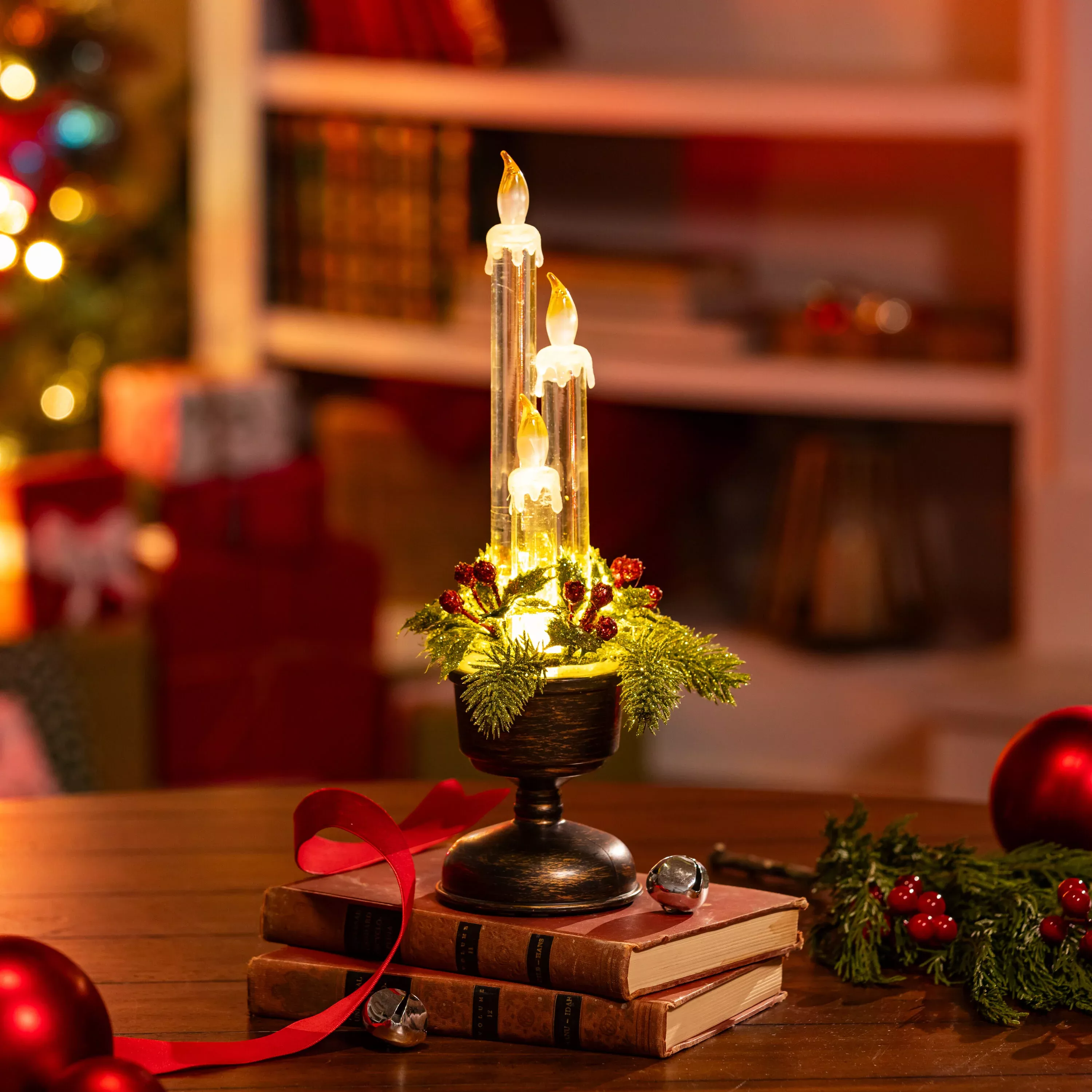 Holly Homestead LED Table Décor Plastic Water Lantern Candle with Artificial and Motion, 14"H