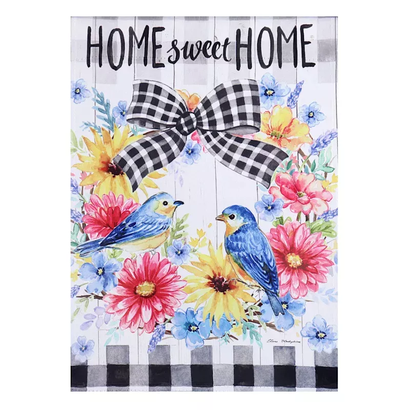 Home Sweet Home Spring Bird Wreath Garden Flag, 18"
