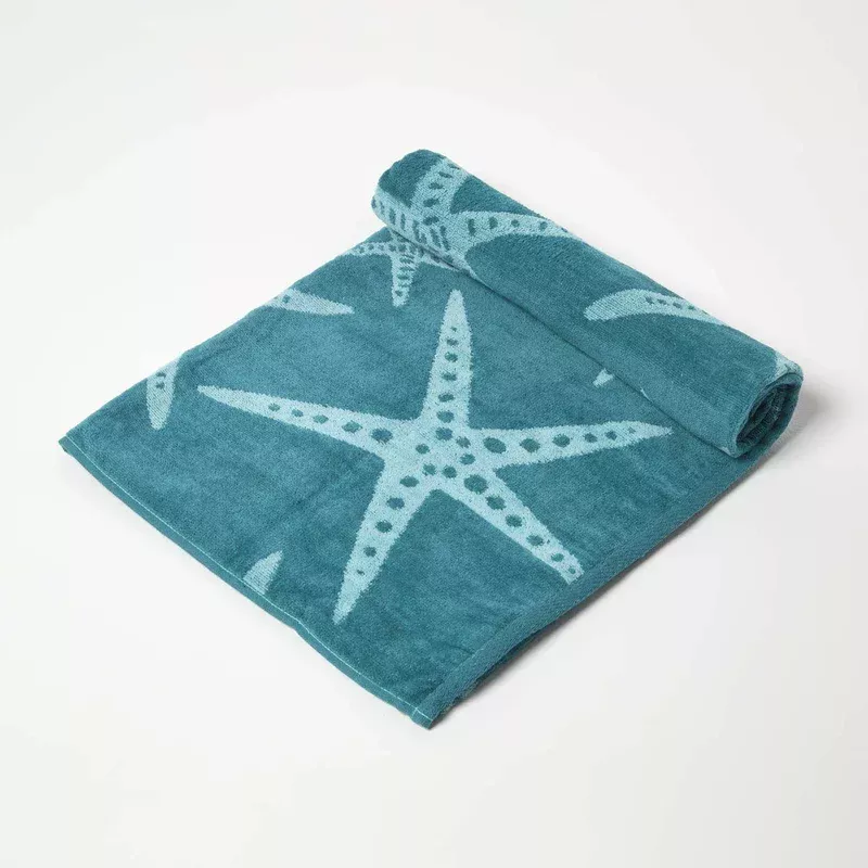 HOMESCAPES Blue Starfish 100% Recycled Cotton Beach Towel