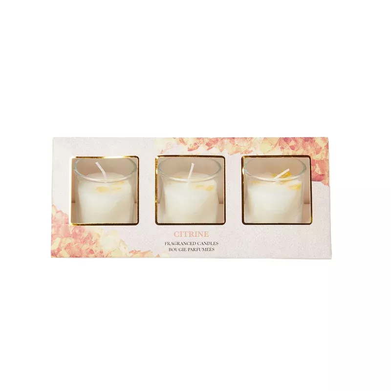 HOMESCAPES Citrine Summer Garden Crystal Scented Candle Set Pack Of 3