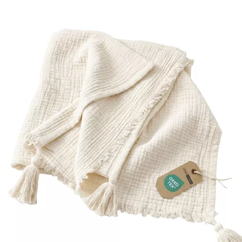 HOMESCAPES Pure Handmade Cotton Muslin Bed Throw Blanket (127 X 180 Cm)