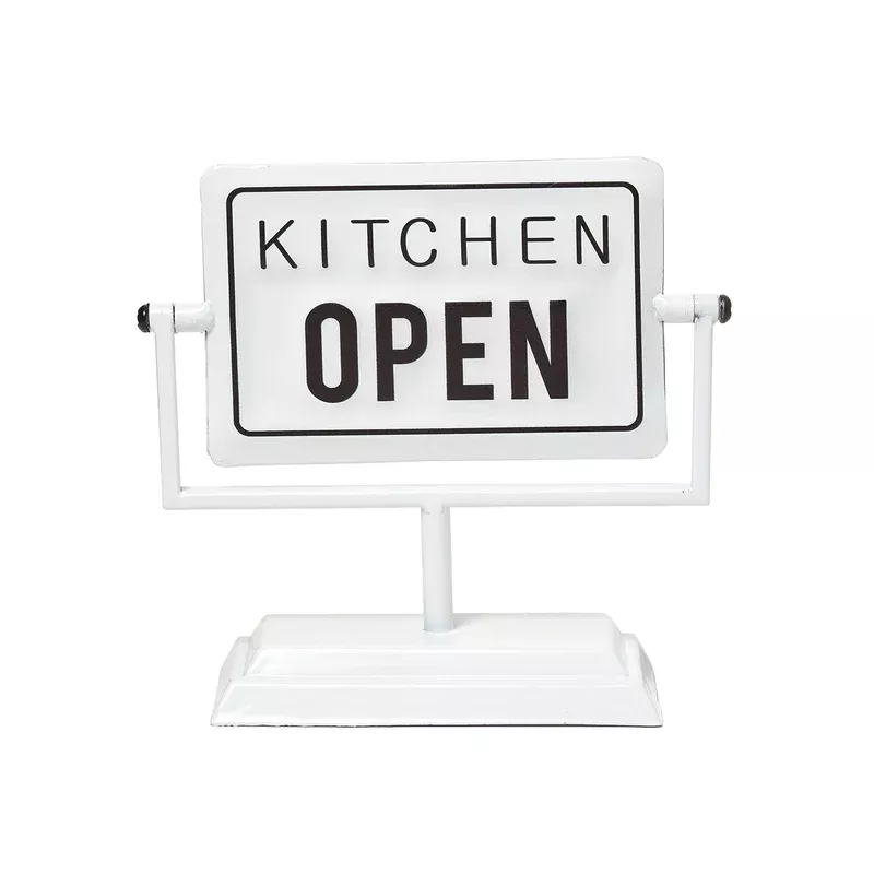 HOMESCAPES Vintage Iron Kitchen Open And Closed Sign Stand