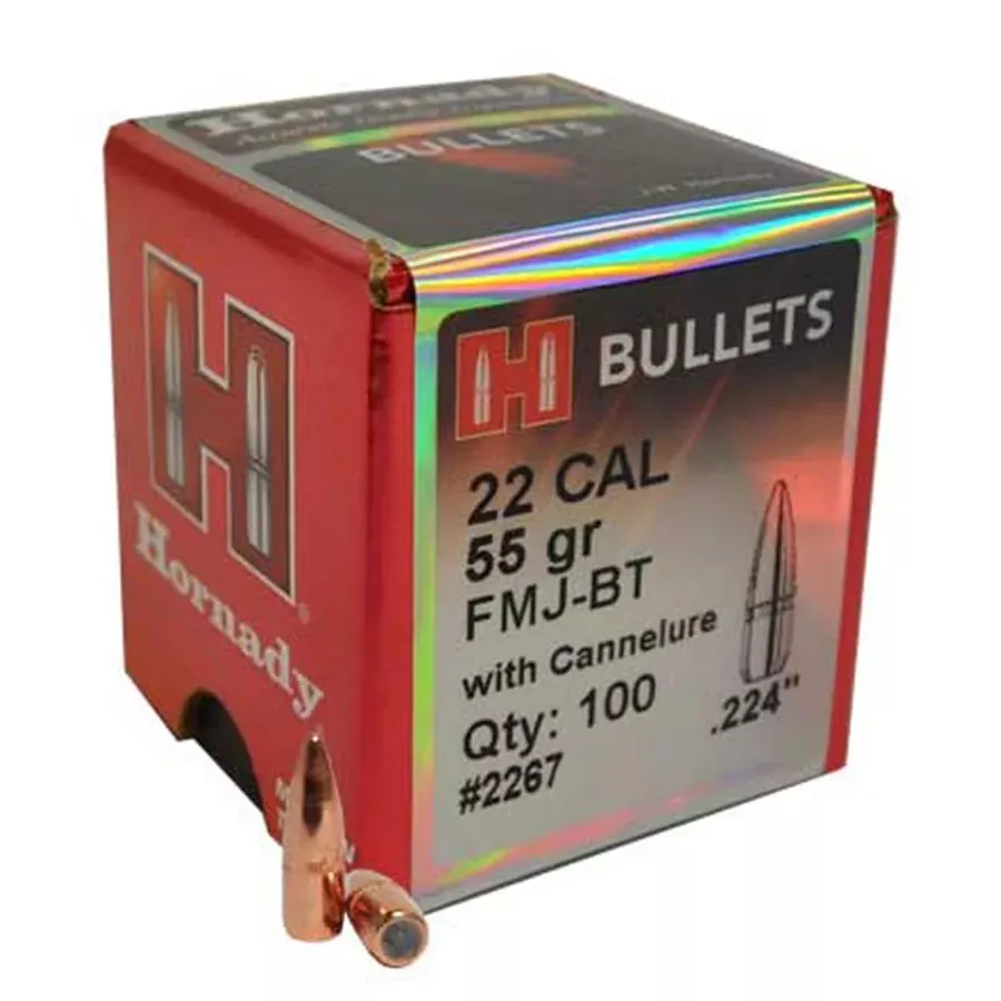 Hornady 22 Caliber (224 diamter) 55 gr FMJ-BT with Cannelure