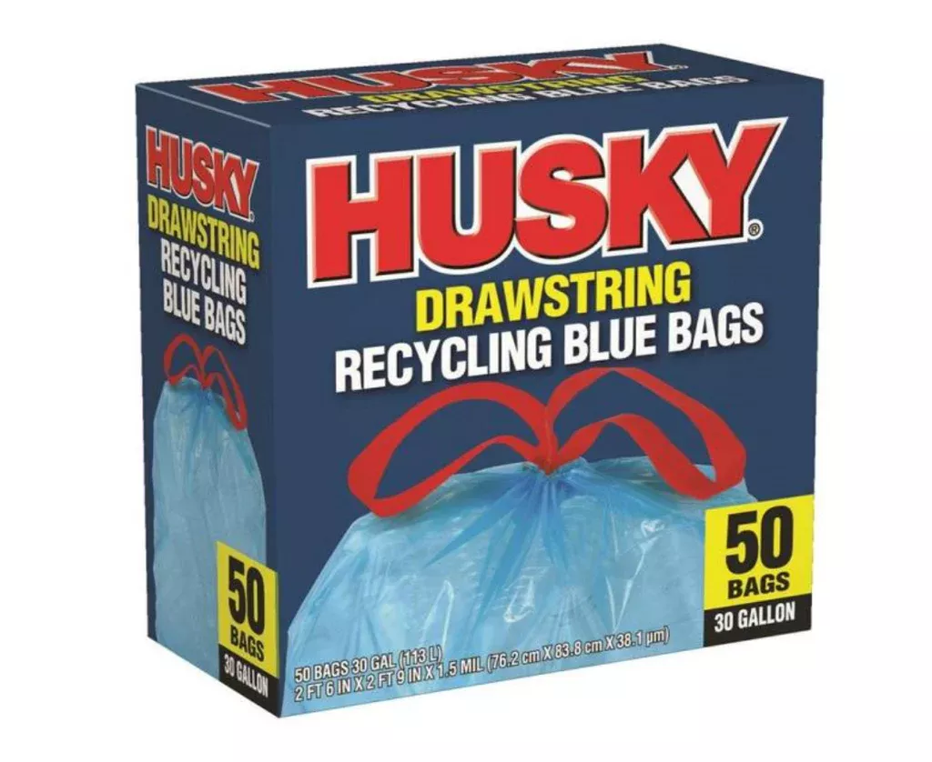 Husky HK30DS050BU Drawstring Kitchen Recycling Blue Bags, 30 Gallon