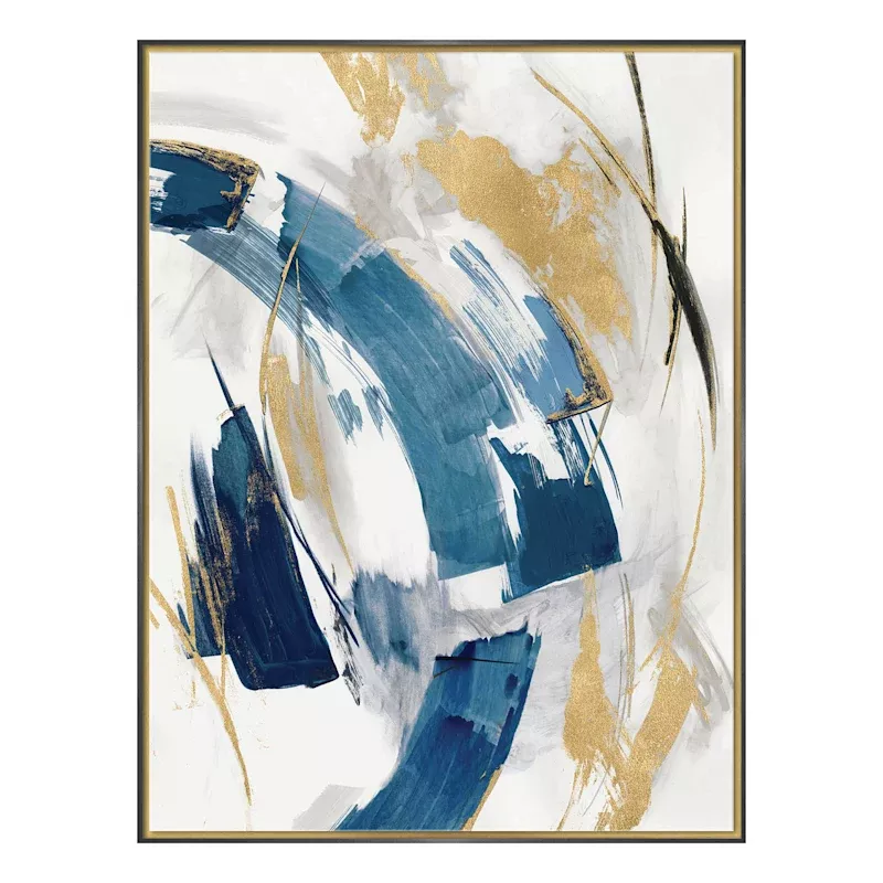 Indigo Crescent II Framed Embellished Abstract Canvas Wall Art, 31x41
