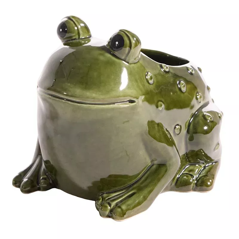 Indoor Green Ceramic Frog Pot, Medium