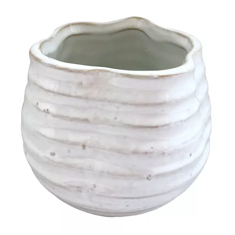 Indoor Ivory Beveled Ceramic Pot, Extra Small
