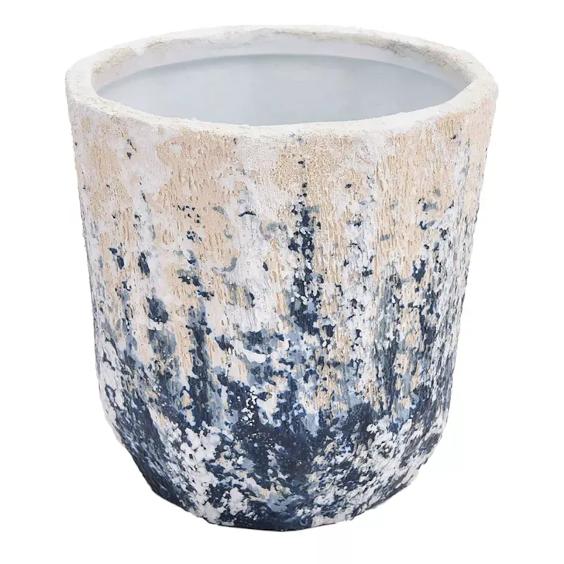 Indoor Ivory & Blue Textured Ceramic Pot, Small