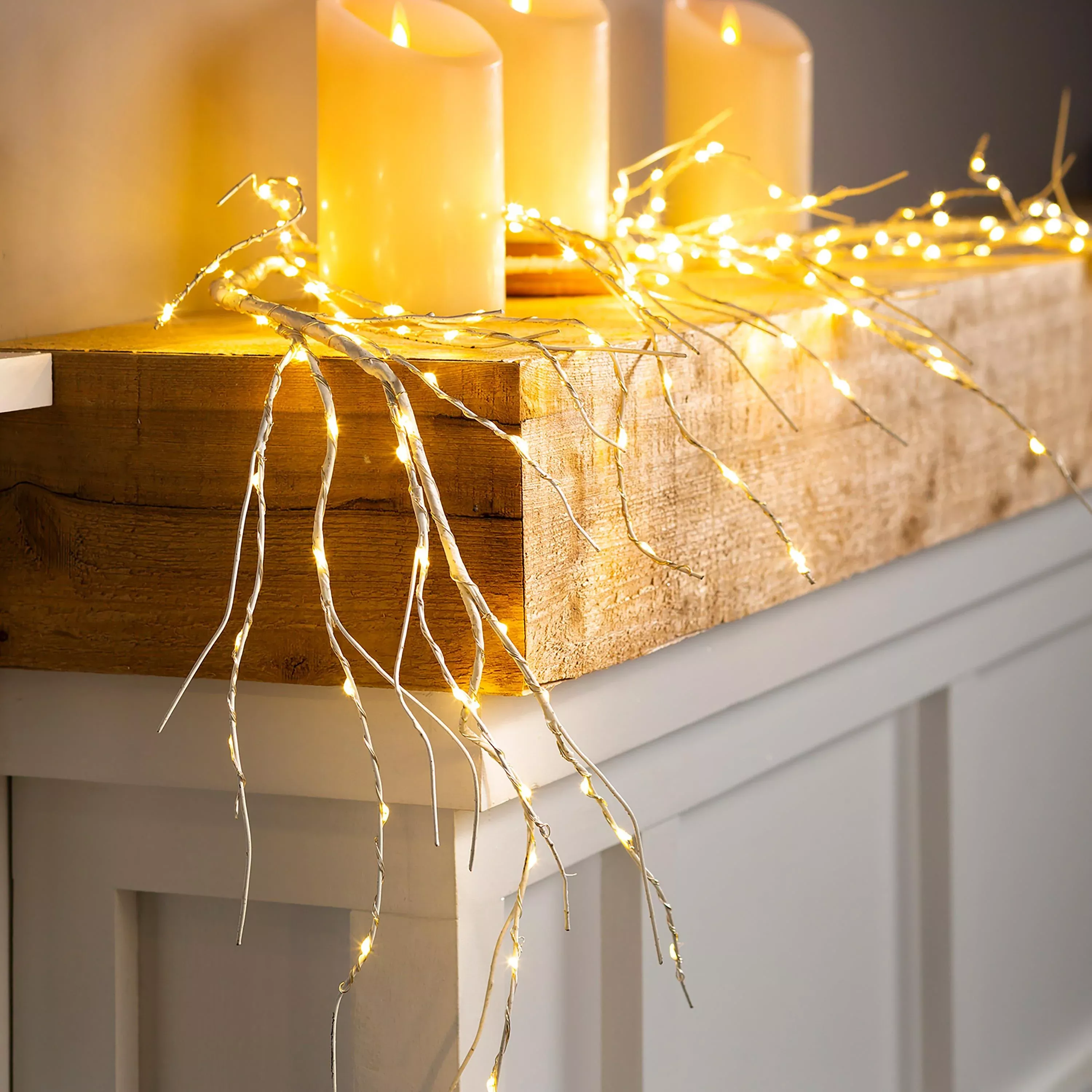 Indoor/Outdoor Birch Lighted Garland with 48Lights Battery Operated, 6'L