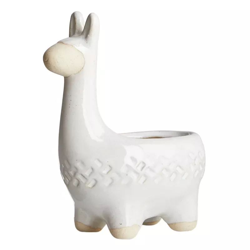 Indoor Rustic White Llama Ceramic Pot, 5"