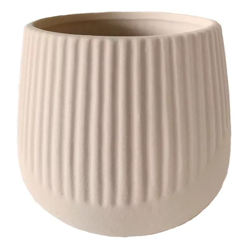 Indoor Tan Ribbed Ceramic Pot, Medium