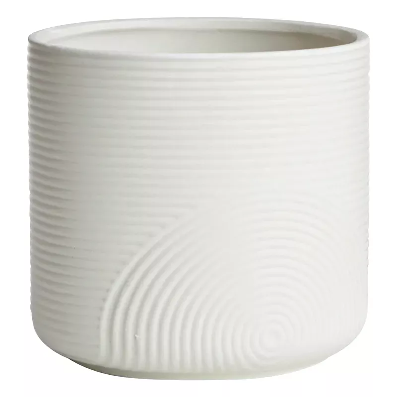 Indoor White Modern Lines Ceramic Pot, Medium