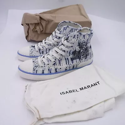 Isabel Marant Benkeen Blue Tie-Dye Canvas High-Top Sneakers, Sz 6.5 US, 38 EU