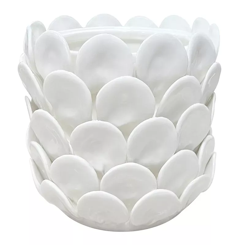 Ivory Ceramic Capiz Scalloped Vase, 7"