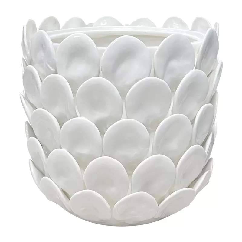 Ivory Ceramic Capiz Scalloped Vase, 8"