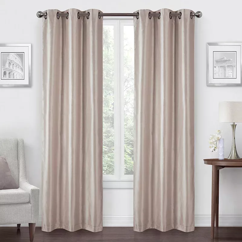 Ivory Faux Silk Blackout Grommet Curtain Panel, 84"