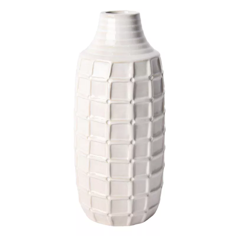 Ivory Windowpane Ceramic Vase, 11"