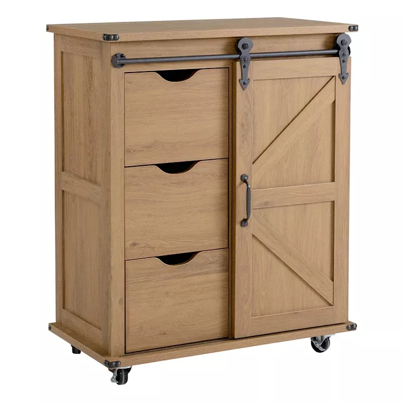 Jacob 3-Drawer Wooden Sliding Barn Door Cabinet, Brown