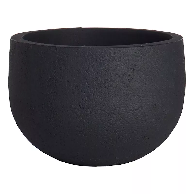 Japi All-Weather Black Round Rustic Outdoor Planter, Small