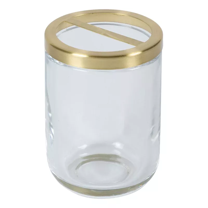 Jasper Clear Glass Toothbrush Holder with Gold Accents, 4"