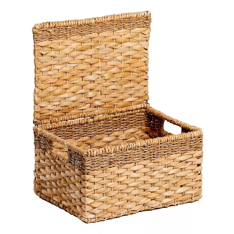 Joan Water Hyacinth Rectangle Storage Basket with Lid, Medium