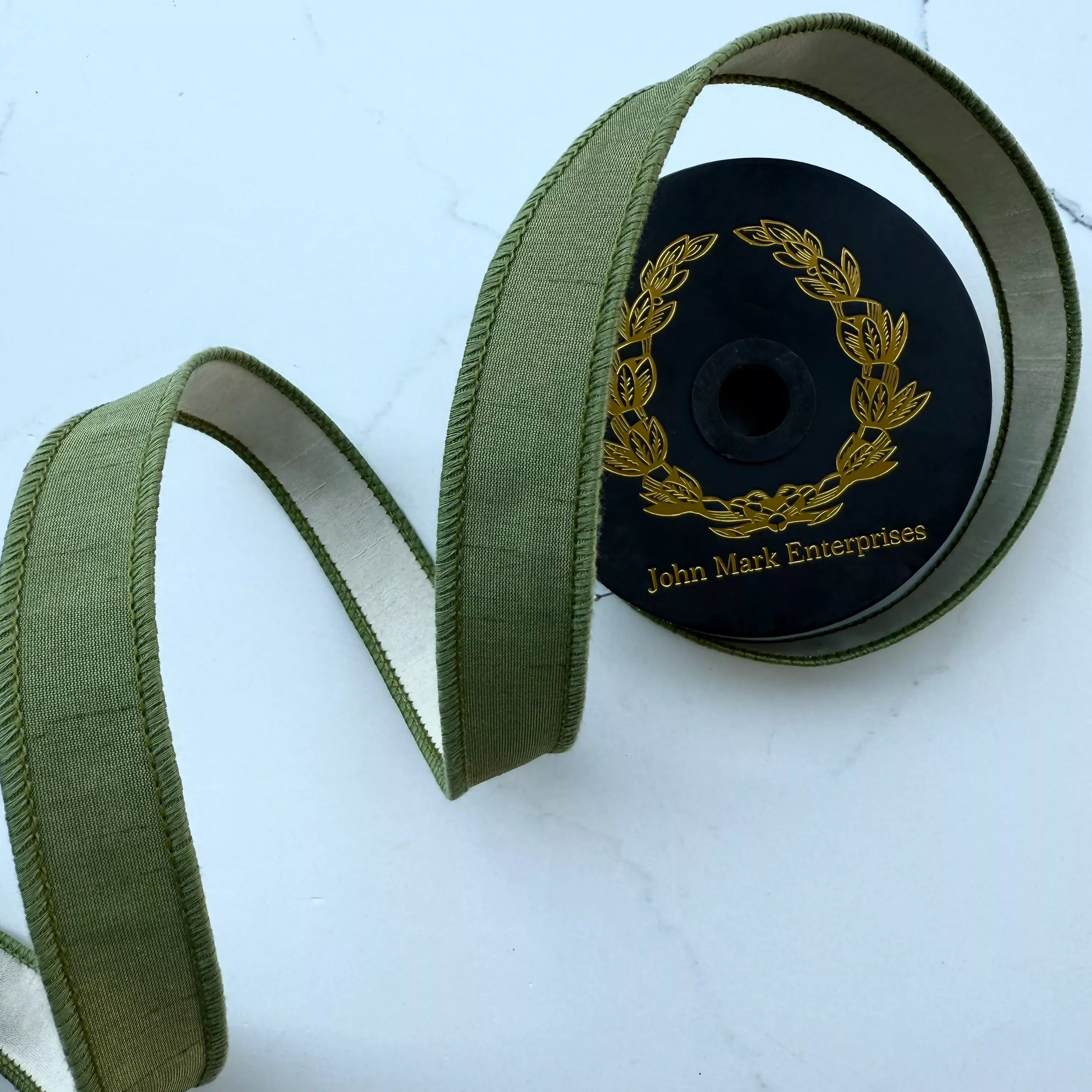 John Mark's - Dupion Double Sided Fused Ribbon, 1" Olive