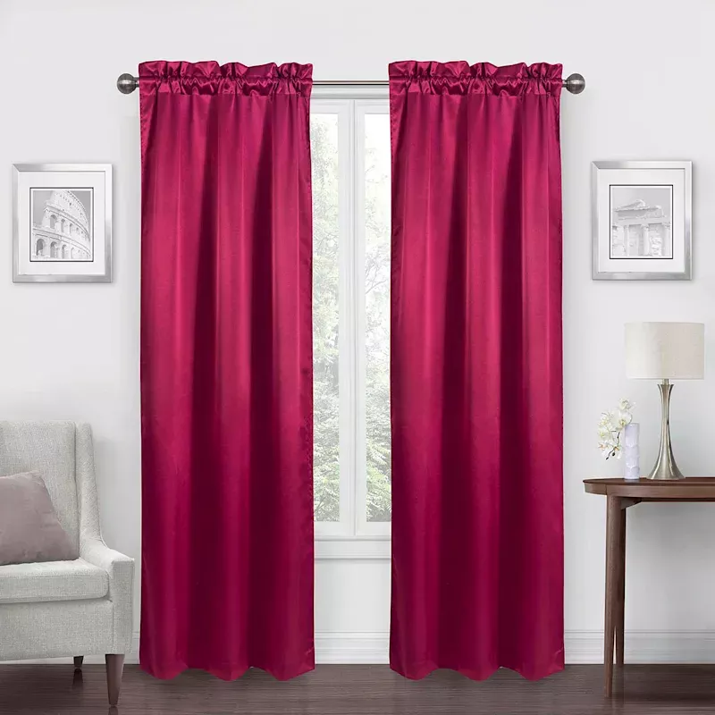 Jordan Red Satin Rod Pocket Light Filtering Curtain Panel, 84"