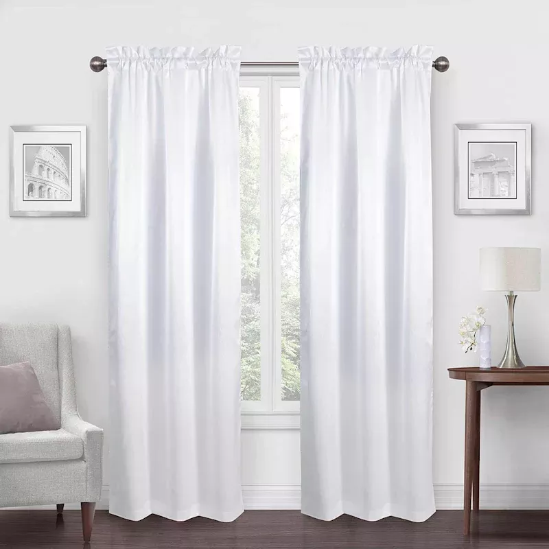 Jordan White Satin Rod Pocket Light Filtering Curtain Panel, 84"