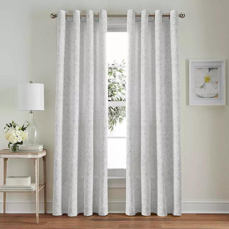 Kaitlyn White Medallion Jacquard Light Filtering Grommet Curtain Panel, 84"