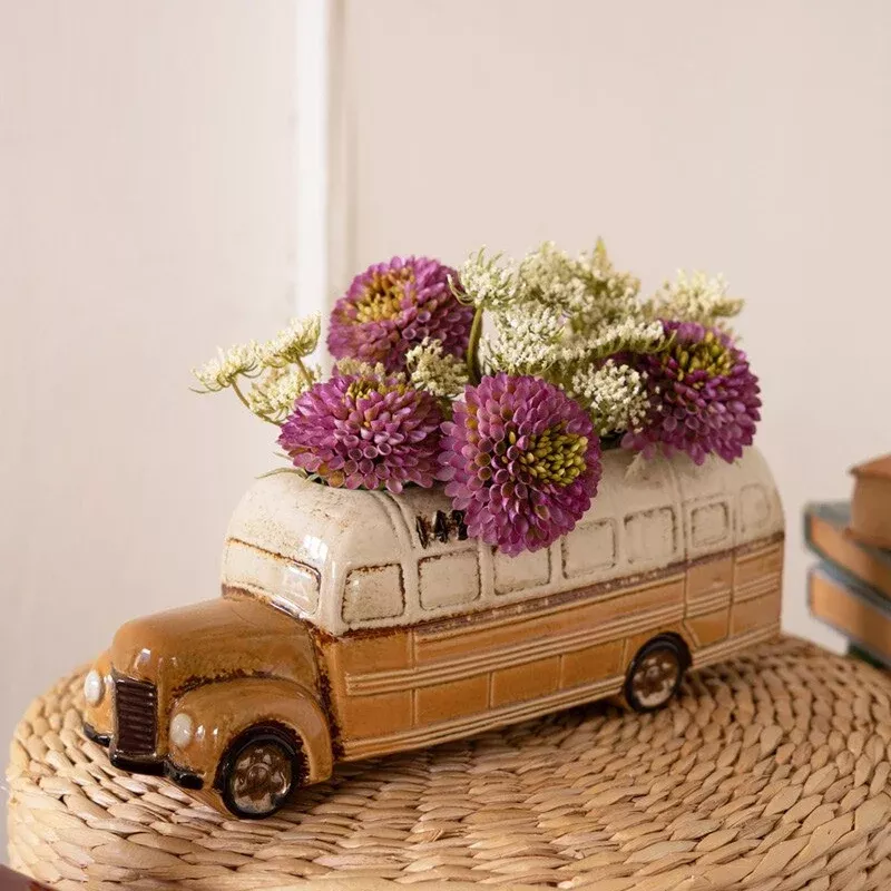 Kalalou - Ceramic Yellow School Bus Planter
