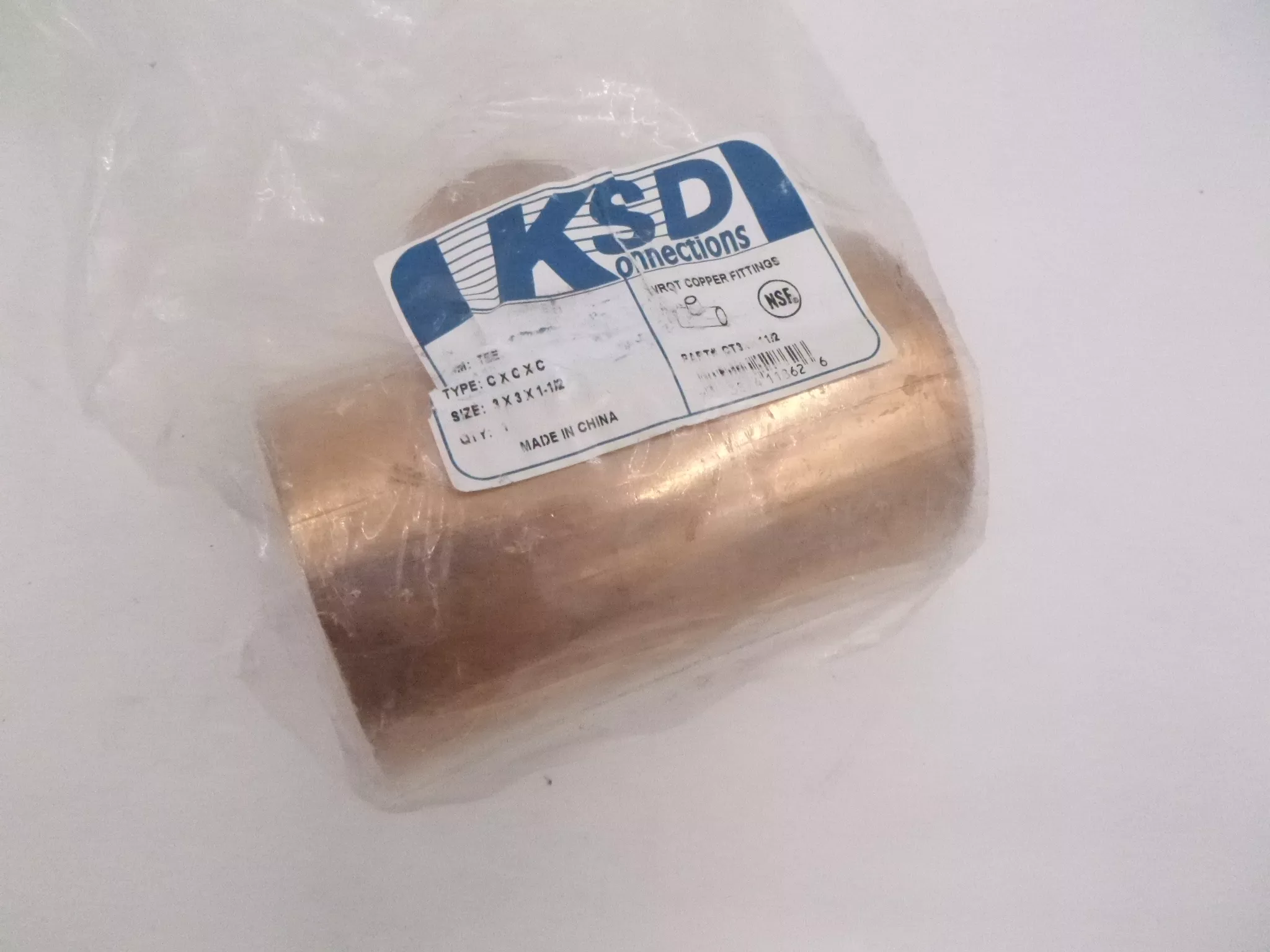 KSD Wrot Copper Fitting 3″ x 3″ x 1-1/2″ Reducing Tee