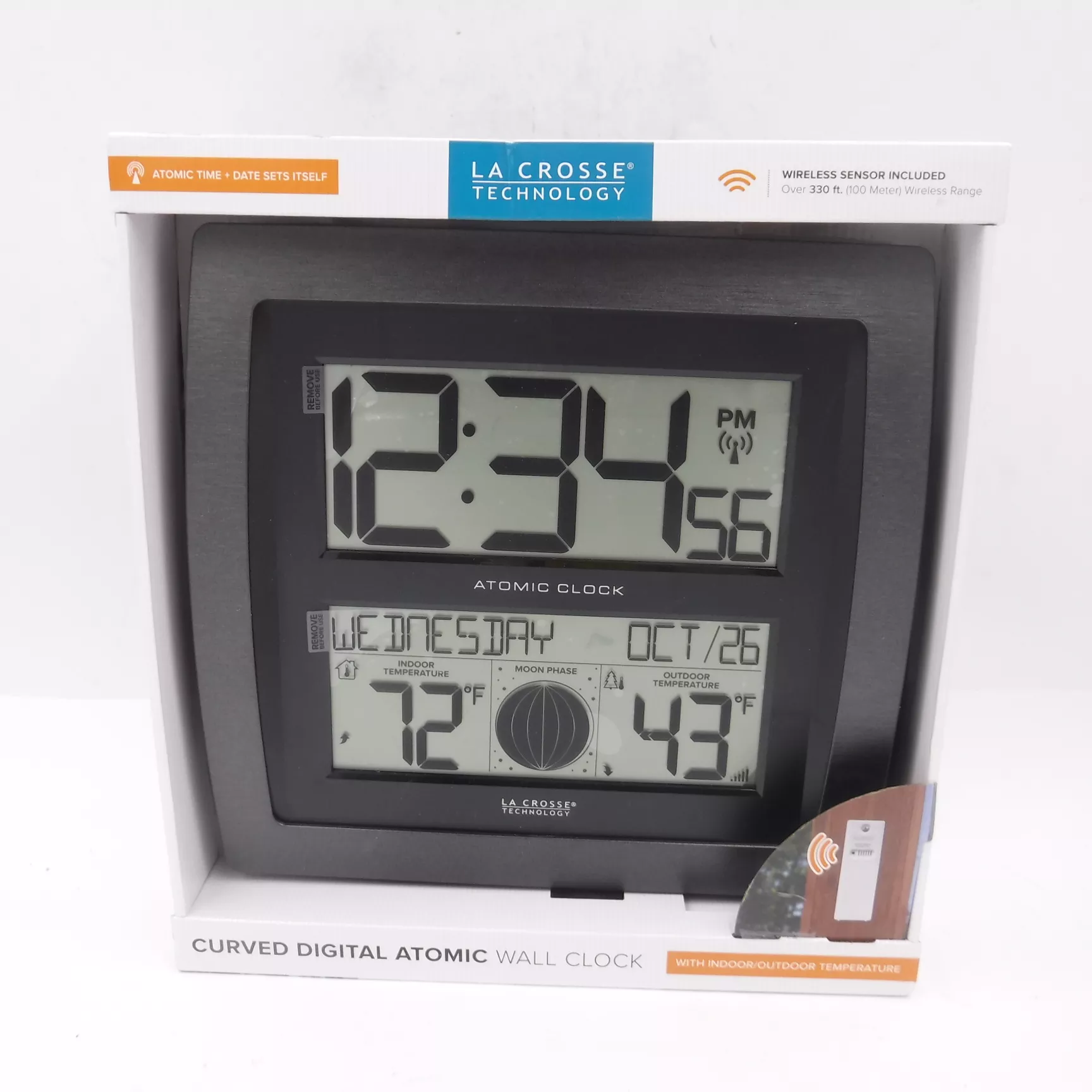 La Crosse Technology S74870 Curved Atomic Digital Wall Clock with TX141-BV4