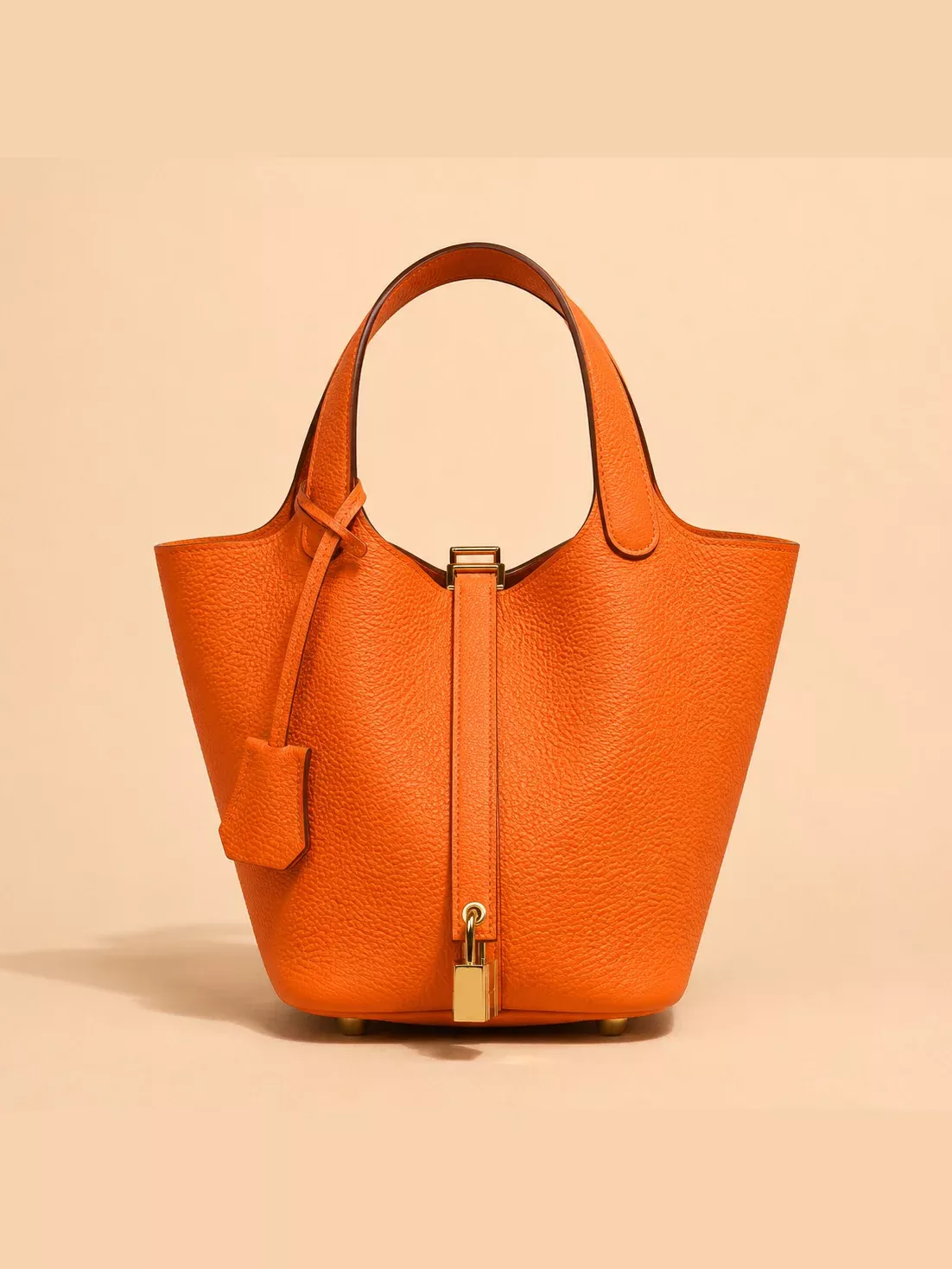 Leather Handbag with Lock - Hermes Orange