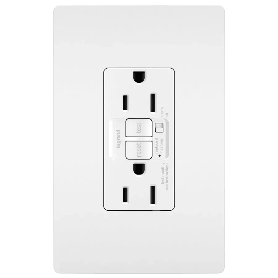 Legrand Radiant Audible Alarm Self-Test Duplex GFCI Outlet - White