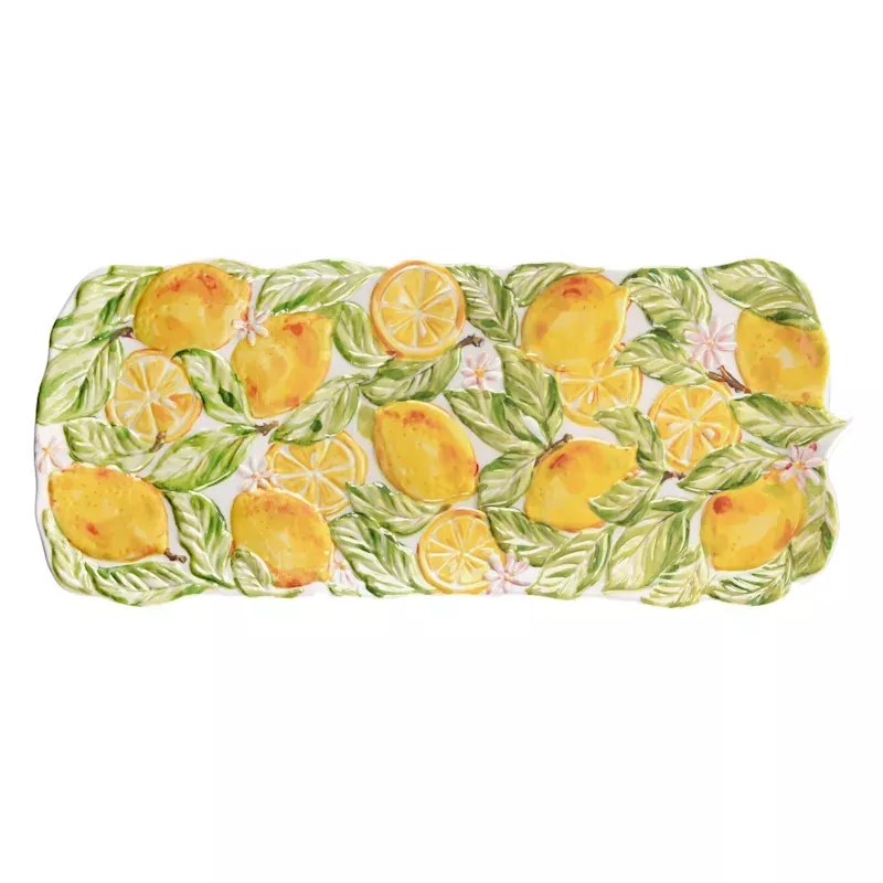 Lemon Print Melamine Serving Tray, 19"