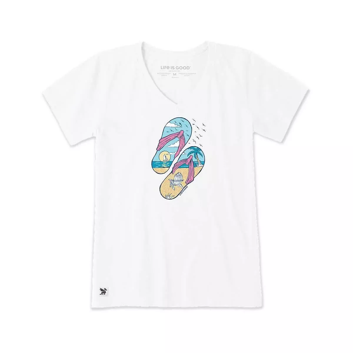 Life is Good Women's Beachy Sailing Flip Flops Short Sleeve Crusher-Lite V-Neck T-Shirt